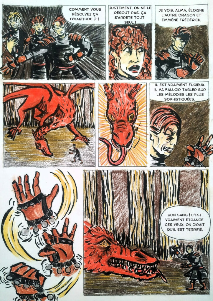Planche de BD représentant des dragons